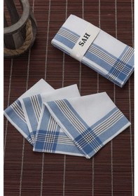 Resim 12 Li Cep Yaka Mendili Pamuklu Şah Desen Mavi 30x30 Cm Renkli 