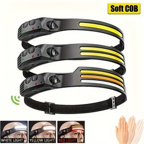 Resim Hareket Sensörlü USB Şarj Edilebilir Baş Lambası Kamp, Koşu, Balıkçılık, İş Baş Lambaları için Dış Mekan Süper Parlak LED Baş Lambası 