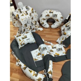 Resim Sarıyıldız Babynest Sarı Traktör Antrasit Oval Yataklı 7 Parça Babynest Seti 