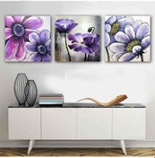 Resim Kanvas Tablo 3 Parça Mavi Çiçek Set 69 