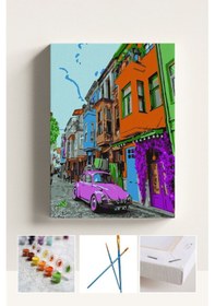 Resim Sayılarla Boyama Seti Numaralı Tuval Fırça Boya Renkli Evler 40x50 Cm 