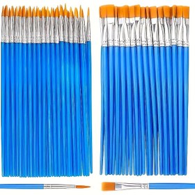 Resim 200 Düz ve Sivri Plastik Fırça Sapları, Geniş Başlı Profesyonel Naylon Kıllı Boya Fırçaları, Ergonomik Plastik Tutuş ile Rahat Kullanım, Mavi/Siyah/Pembe Saplar Sarı Kıl, DIY El Sanatları ve Suluboya İçin İdeal 