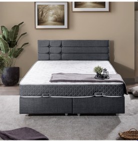Resim Viyana Çift Kişilik Baza Başlık Letto Yatak Seti - Antrasit 140 x 190 