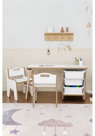 Resim 3 Çekmeceli Aktivite Masası Çocuk Masa Sandalye Seti Oyuncak Dolabı - 2 Sandalyeli - Rulo Seti Dahil Çok Renkli 