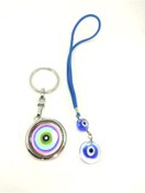 Resim cuaderno Nazar Boncuk Temalı Metal Anahtarlık+ Cam Saydam Nazar Boncuğu Araba Dikiz Ayna Süsü İkili Set 