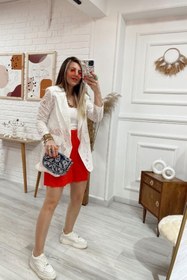 Resim Genel Markalar Kadın Güpürlü Ekru Blazer Yazlık Ceket 
