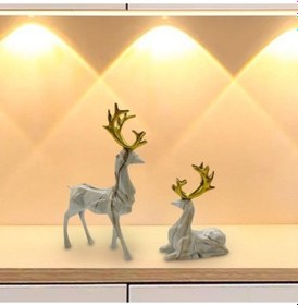 Resim Lijinxu 2 Parça Geyik Figürleri Koleksiyonu Dolap Ofis Masası 