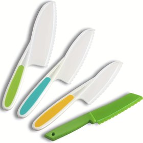 Resim 4/5/13 parça Çocuk Bıçağı Seti, Gençlerin Güvenli Pişirme Bıçağı ile Püsküllü Kesici, Çizgili Kenarlı Plastik Gençlerin Bıçağı Gerçek Pişirme ve Meyve, Ekmek, Marul Kesimi için - Gençlerin Mutfak Aracı Seti, Plastik Gençlerin Güvenli Bıçağı, Ahşap Bıçak, Patates Dilimleyici, Soyucu ve Kesme Tahtası 