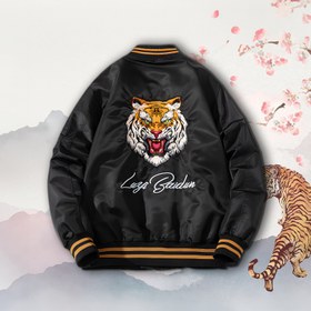 Resim Kaplan Nakışlı Mevsimlik Siyah Beyzbol Ceket - XL 