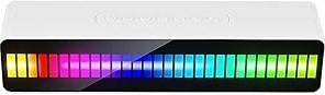 Resim LED Boncuklar Ritim Işığı Çift Boynuzlu BT Hoparlör Renkli Sese Duyarlı Müzik Atmosfer Işığı FM Radyolu Ses Kutusu Sesle Etkinleşen Ortam Işığı RGB Renkli Tüp Lamba Işık Kutusu Şarj Edilebilir Pikap 