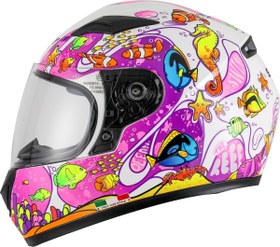 Resim Sway 815K Full Face Şeffaf Vizör Kız Çocuk Motosiklet Kaskı XL Beden Ocean White Pink 