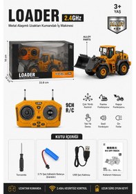 Resim Işıklı Sesli Full Fonksiyon Metal Hareketli Kepçe 2.4ghz Uzaktan Kumandalı Loader 9 Kanal Sarı 