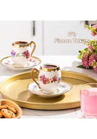 Resim Porsima 3189 Aurora 12 Parça Yaldızlı Porselen Türk Kahve Fincan Takımı Çok Renkli 