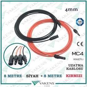 Resim Güneş Paneli Uzatma Kablosu (8m+8m) 4mm Çift Taraflı Mc4 Soketli Solar Ara Kablo Siyah Kırmızı 