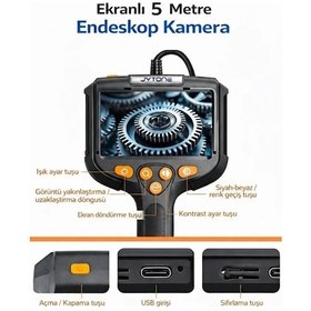 Resim Monitörlü Tek Kameralı 5 Mt Sert Kablo Yılan Endoskop Kamera 5,5 Mm 4.3 Inc Ekran Ip67 Su Geçirmez 