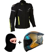 Resim LS2 ProheI COLOMBIA MONT SİYAH-SARI+RAPID 2 RACE EXTRA MAT GRİ-NEON TURUNCU KASK+VEXO BALAKLAVA 