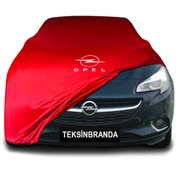 Resim ULTRASHOP Opel Corsa E 3-Door (2014 - 2019) Kırmızı Kumaş Araba Branda Logolu Kumaş Branda Penye Branda 