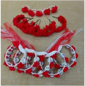 Resim Hobigram Kına Tacı Nedime Bilekliği Süslü Tef Seti Kırmızı – Kına Eğlence Aksesuarı, Şık Tasarım – Kına Eğle 