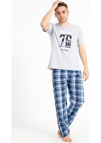 Resim Tampap Erkek Pijama Takımı Kısa Kol Baskılı Takım 2170Kk Gri 