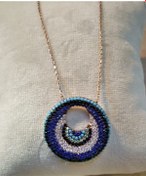 Resim SEZGİNLER GÜMÜŞ EVİ Kadın Beyaz Turkuaz Taşlı Nazar Boncuğu Gümüş Kolye 