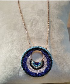 Resim SEZGİNLER GÜMÜŞ EVİ Kadın Beyaz Turkuaz Taşlı Nazar Boncuğu Gümüş Kolye 