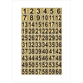 Resim Metal Kapı,masa,dolap Numarası 15cmx15cm 60 Adet (1…60) Altın Renk Metal 