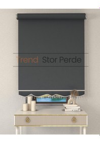 Resim Gri Stor Boncuklu Zebra Stor Güneşlik Perde Opak Gri 