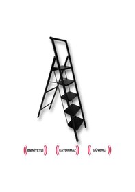 Resim Endokon Katlanır Tutma Kollu Şık Merdiven Siyah 5 Basamaklı - Çelik - Ev - Ofis Merdiveni 