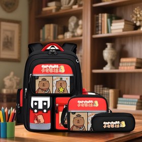Resim 2025 En Son Üç Parça Set Capybara Sırt Çantası, Ayarlanabilir Omuz Askıları ile Moda Capybara Teması - Dayanıklı Naylon Malzeme, Fermuar Kapatma, Polyester Astar, Baskı Tasarımı - Capybara Severler için Mükemmel Hediye, Seyahat Sırt Çantası, Öğle Yemeği Çantası, Kalem Tutucu Hediye, Okula Dönüş için Temel, Gençler için 