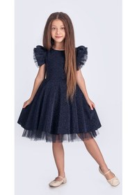Resim Mnk Baby & Kids Simli Şanzelize Kız Çocuk Abiye Elbise M00669 Lacivert 
