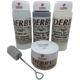 Resim Derby Açık Gri Oto Döşeme Boya Seti ve Deri Çatlak Giderici Macun 