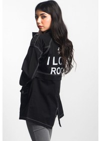 Resim Kadın Siyah Baskılı Likralı Mont Siyah 