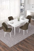 Resim Canisa Nef Serisi 70x114, Açılabilir Mdf Yemek Masası Takımı, Beyaz Masa Ve 4 Sandalye 