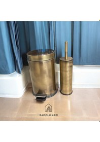 Resim İsaoğlu Yapı Antik Gold Çöp Kovası Ve Fırça Seti Premium Banyo Ürünleri Gold 