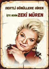 Resim Zeki Müren Portreli Retro Ahşap Tablo Dertli Gönüllere Giren Sanat Güneşi Tasarımı 