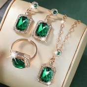 Resim Kadınlar İçin 3 Parça Şık Lüks Küpe, Kolye ve Yüzük Takı Seti Hediye 