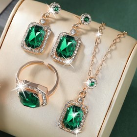 Resim Kadınlar İçin 3 Parça Şık Lüks Küpe, Kolye ve Yüzük Takı Seti Hediye 