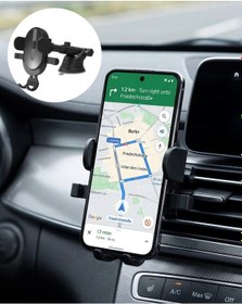 Resim Araç Havalandırma Telefon Tutucu 360 Derece Döner Otomatik Kilitli Stand Siyah 
