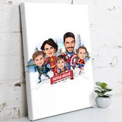 Resim 3 Çocuklu Kahraman Aile Karikatürlü Kanvas Tablo 
