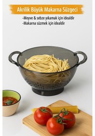 Resim Akrilik Füme Makarna Süzgeçi & Sebze Meyve Süzgeçi Siyah 