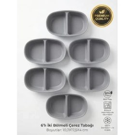 Resim Assess Store 6'lı Iki Bölmeli Çerez Tabağı Seti - 17.5 cm Kırılmaz Plastik Çerezlik ve Mezelik - Bpa Içermez, Derin Dondurucuya Uygun (Yeşil/gri) (Gri) 