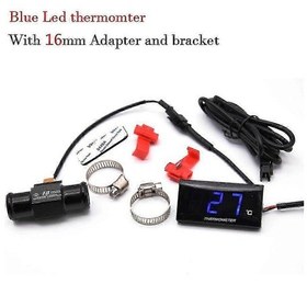 Resim Koso Yarış Scooter F54 Mavi 16mm Adaptörlü Evrensel Su Sıcaklık Ölçer Ölçer + Braket Motosiklet Lcd Dijital Termometre 