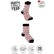 Resim Bambu Renkli Desenli Yılbaşı Çorabı Unisex Hediyelik Çorap Beyaz 