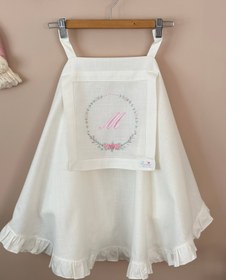 Resim Ortancamsı İşlemeli Keten Puset Örtüsü Pembe/Mint - Bebek İsim Baş harfleri 