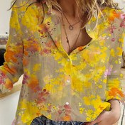 Resim Şık Kadınlar için Çok Renkli Tie-Dye Baskılı Düğmeli Uzun Kollu Günlük Gömlek, İlkbahar Yaz Sonbahar Koleksiyonu 