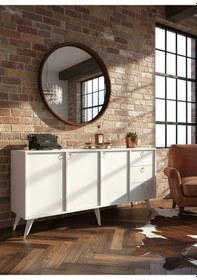 Resim Resital Konsol - Gk2001-1 - Gold Modern 180 Cm Çekmeceli Ve Kapaklı Salon Konsolu - Çok Amaçlı Büfe Beyaz 