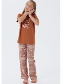 Resim Arnetta Premium Kız Çocuk Cool Summer Rahat Kalıp %100 Pamuk Kısa Kollu Aile Pijama Takım Krem 