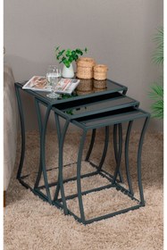 Resim tino furniture Monreal 3'lü Füme Aynalı Zigon Servis Sehpa 