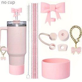 Resim 40oz/30oz Termos Bardak Aksesuarları Seti, İçerir 2 Adet Simli Pipet ve 1 Adet Fırça, 1 Adet Kurdeleli Pipet Kapağı, 3 Adet Dökülmeyi Önleyici Tıpa, 1 Adet Silikon Bot, 1 Adet Kurdeleli Zincir Süsü, Dış Mekan Aktiviteleri için Mükemmel 