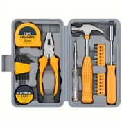 Resim All-In-One, MasterPro 24 Parça Ev Tamir Alet Seti - Dayanıklı Karbon Çelik Pense, Ayarlanabilir Anahtar, Çekiç & Tornavida Seti Parlak Sarı Kılıf ile 